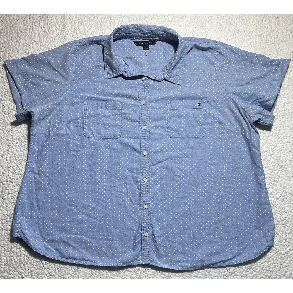 Tommy Hilfiger Shirt Womens Plus Size Blue White Polka Dot Button Up Read Descr